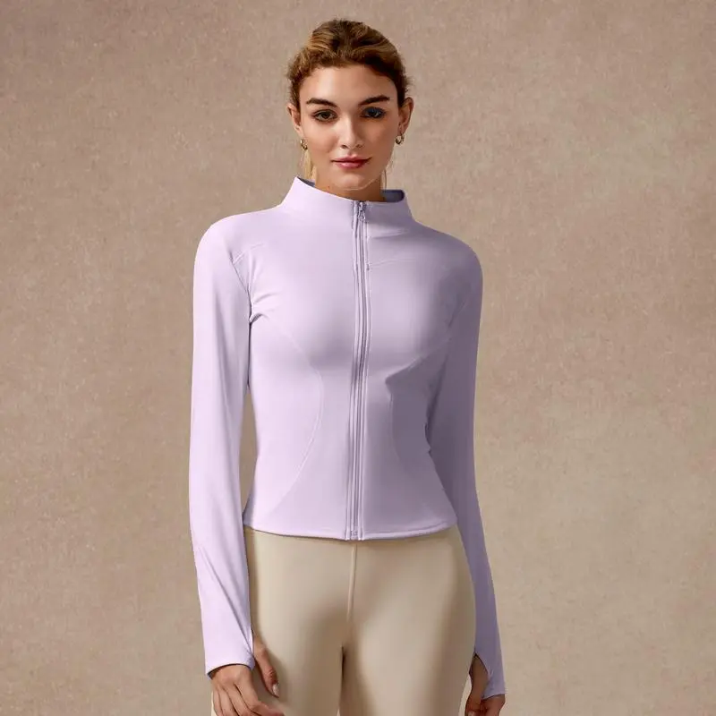 Women's Long Sleeve Full Zip Sports Jacket Slim Fit Quick Dry Breathable Stretch Fabric with Thumb Holes for Gym Running and Yoga Color 13 - Activewear casual fashion clothing