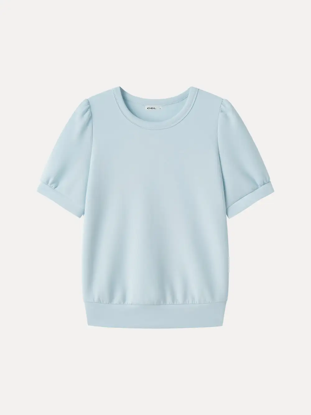 Lyocell Spacer Round Neck Puffed Short Sleeve Banded Hem Top