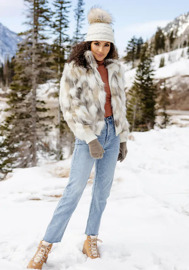 Natural Faux Fur Apres Ski Bomber Jacket