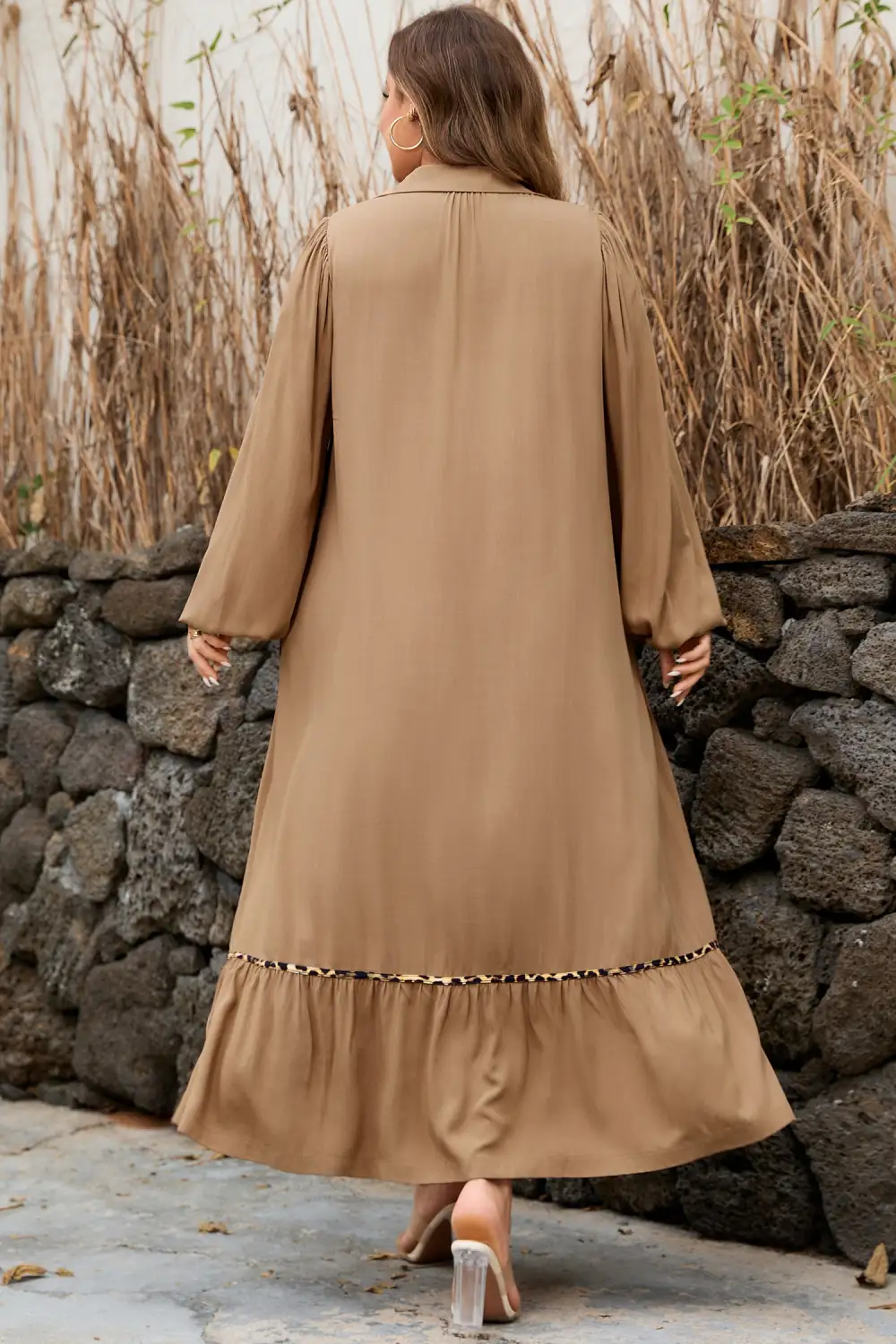 Finish Animal Print V Neck Smocked Dress