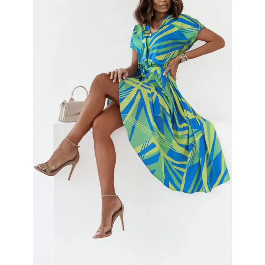 Button Front Midi Dress with Belt