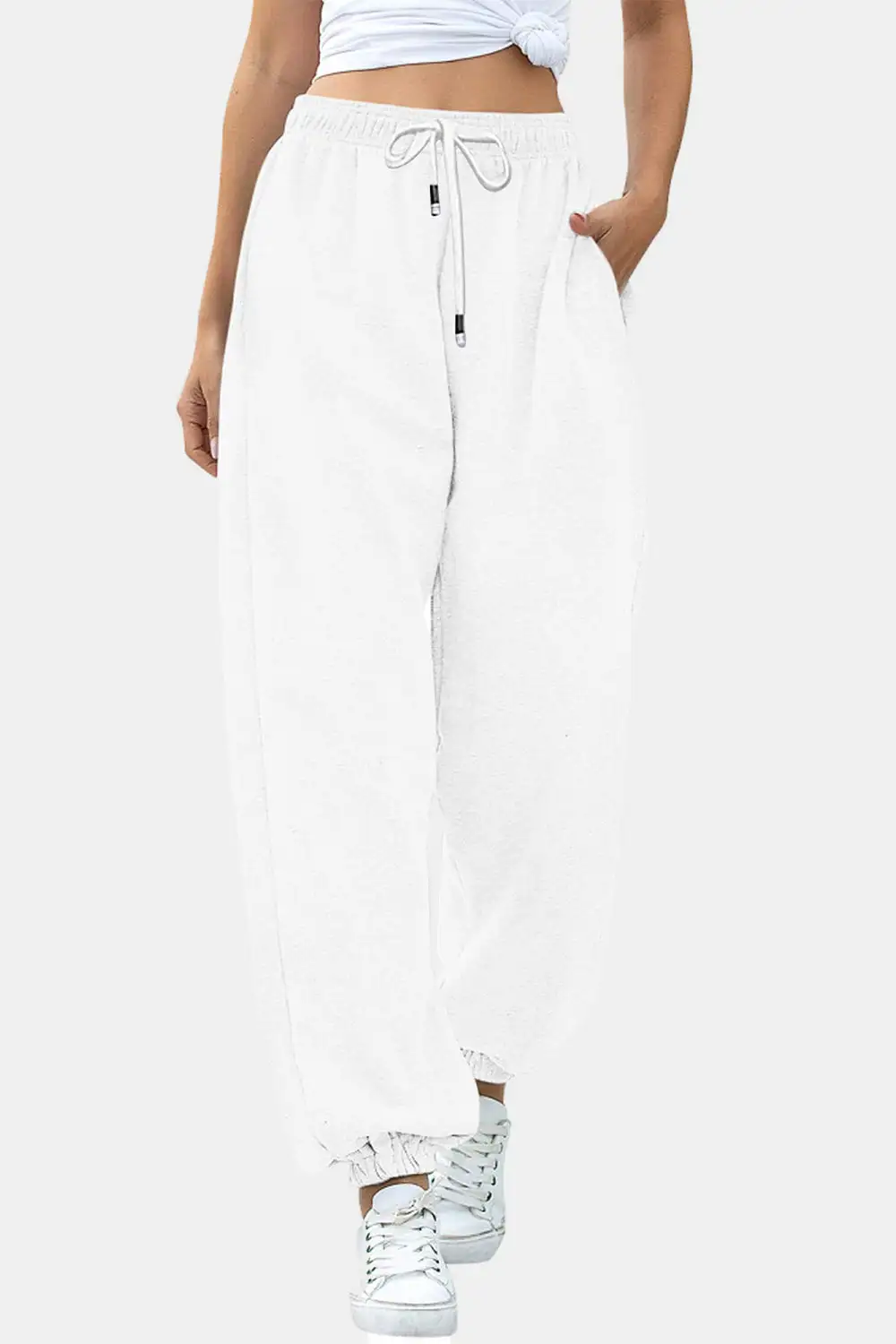 Relaxed Elastic-Waist Pocketed Jogger Pants