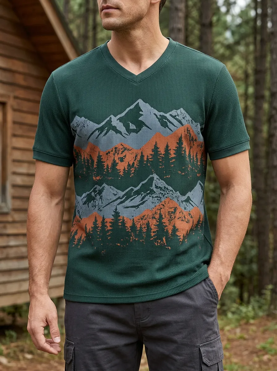 Men's Vista Outdoor Nature Lover Mountain Forest V-Neck T-Shirt