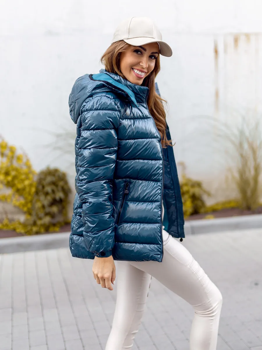 Nautical women's quilted winter jacket with hood