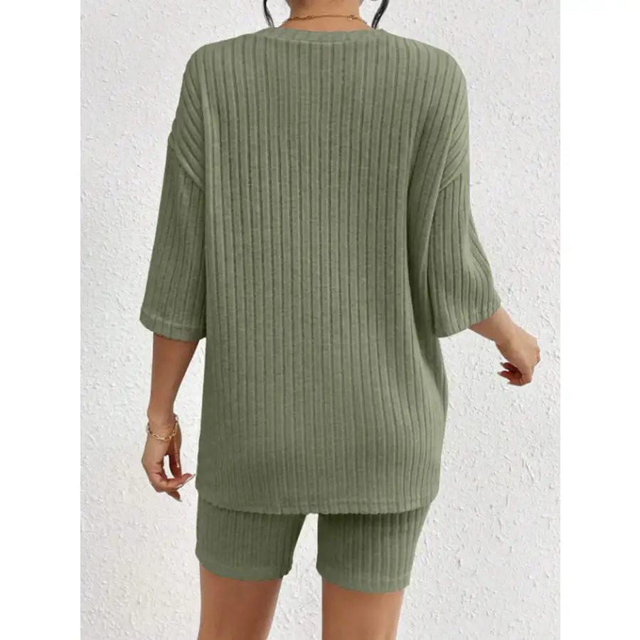 Ribbed Round Neck Top and Shorts Set