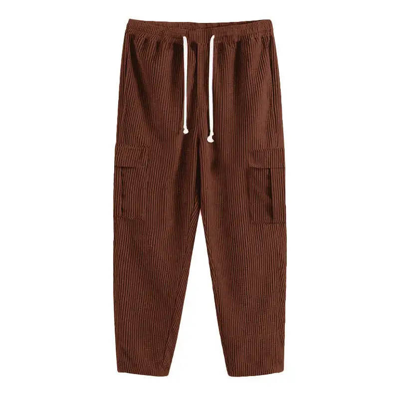 Men's Corduroy Jogger-style Pants Waistband Cargo Pockets Leg Cargo Pants