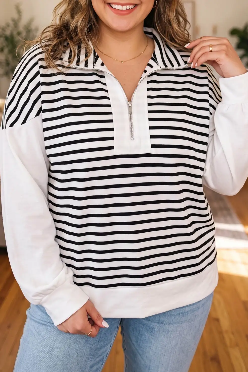 Striped V Neck Relaxed Long Sleeve Top