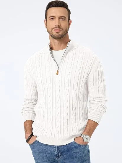 🔥 Men’s Quarter Zip Cable Knit Sweater – Timeless Texture. Effortless Warmth. Everyday Style | Winter Sale – Up to 40% OFF!