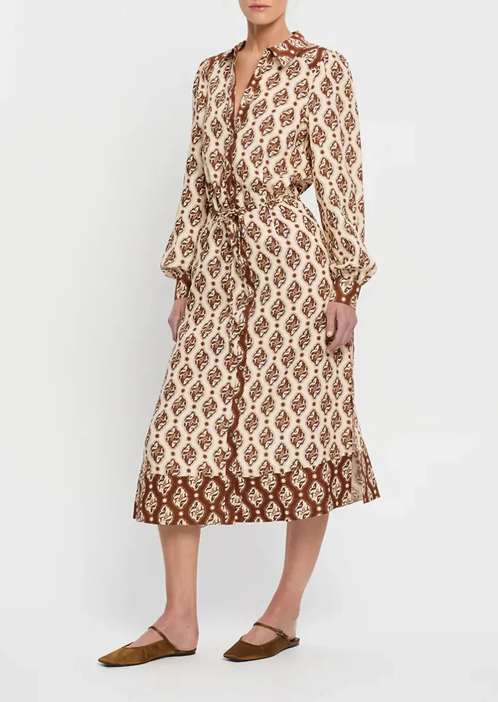 PRINTED LONG SLEEVE MIDI DRESS