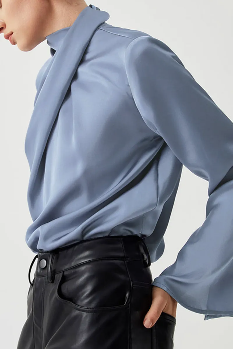 Pleated Asymmetric Hem Blouse