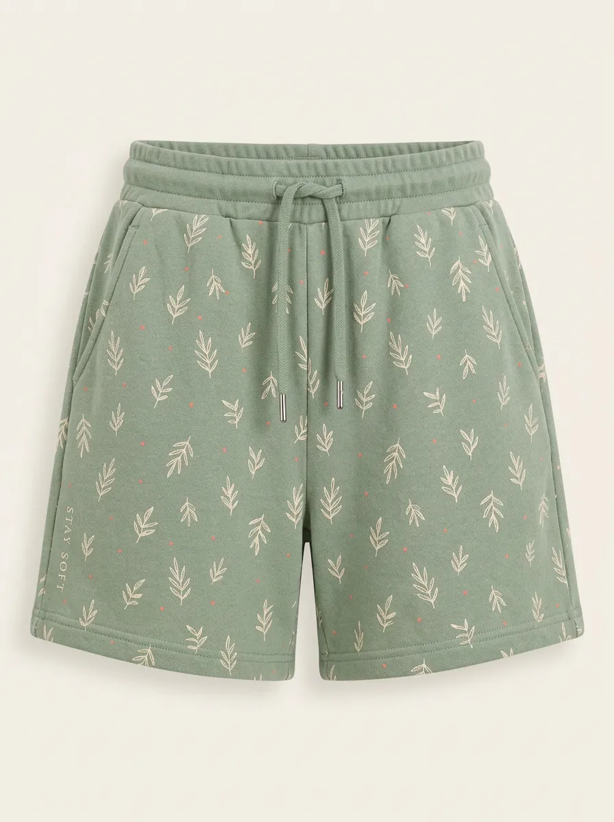 Women's Botanical Running Nature Drawstring Printed Sweat Shorts