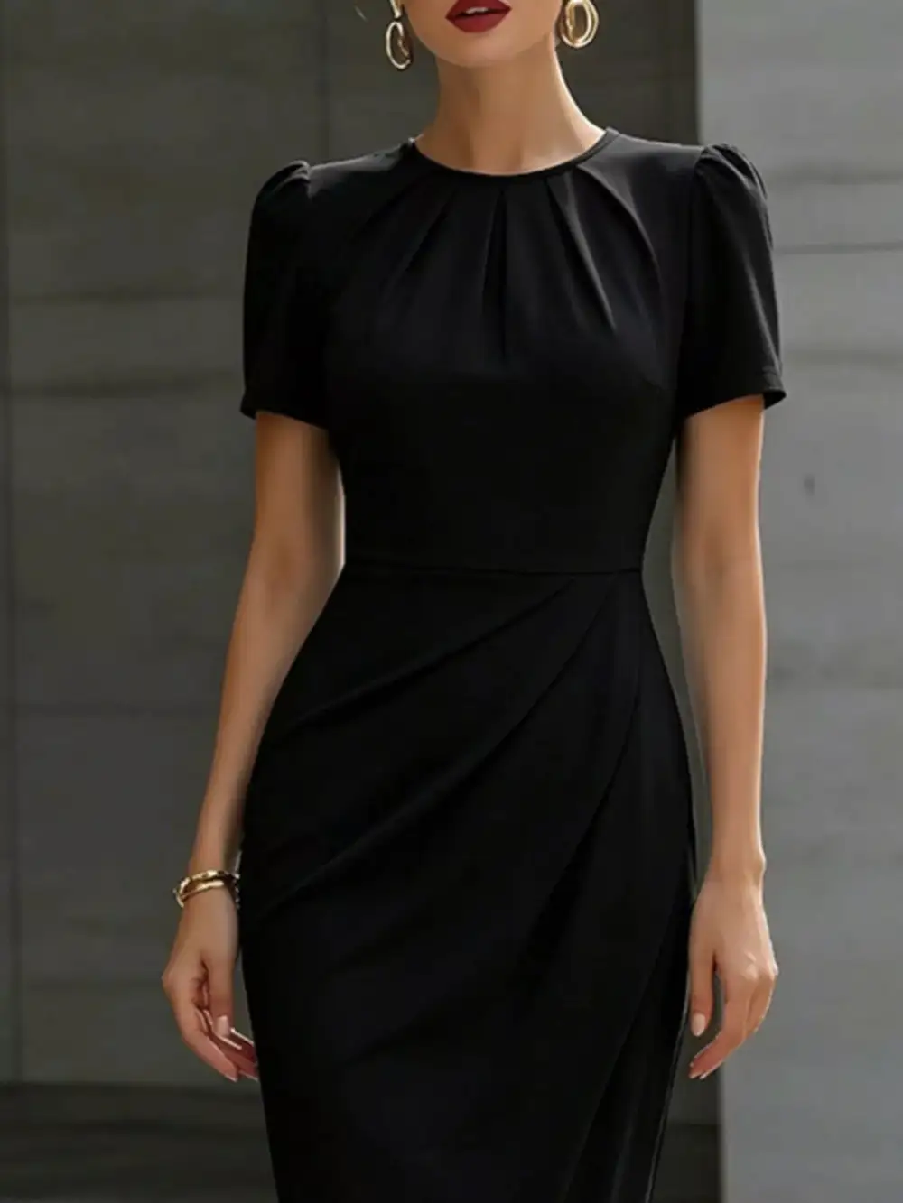 Ruched Short Sleeve Midi Dress