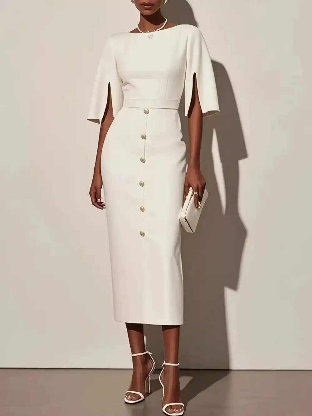 Polished Detail Slit Midi Dress
