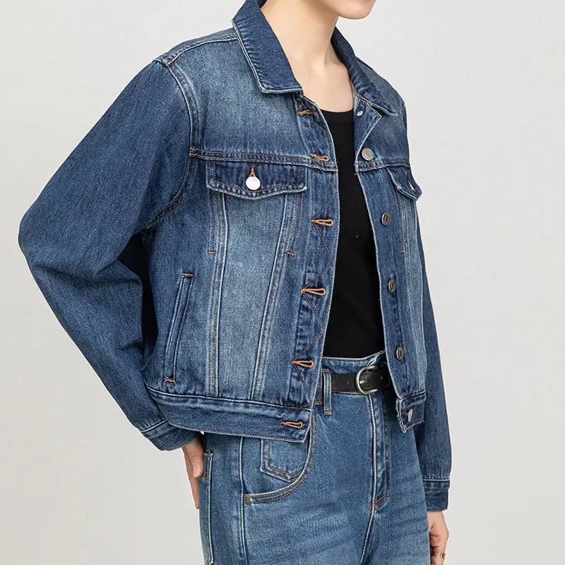 Structured Denim Casual Outerwear Jacket
