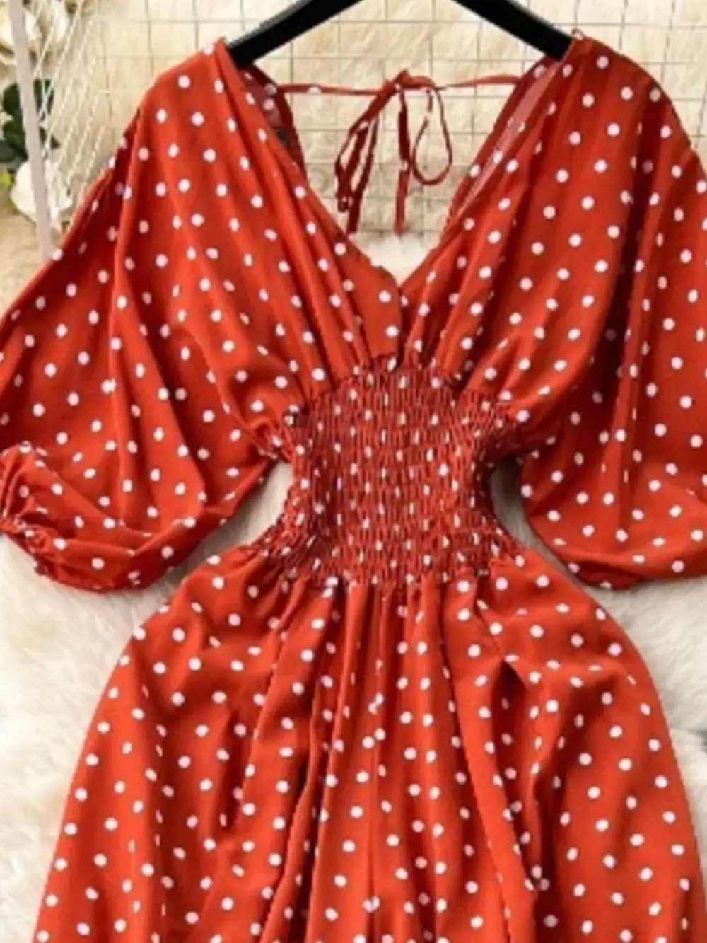Smocked V Neck Wide Leg Jumpsuit