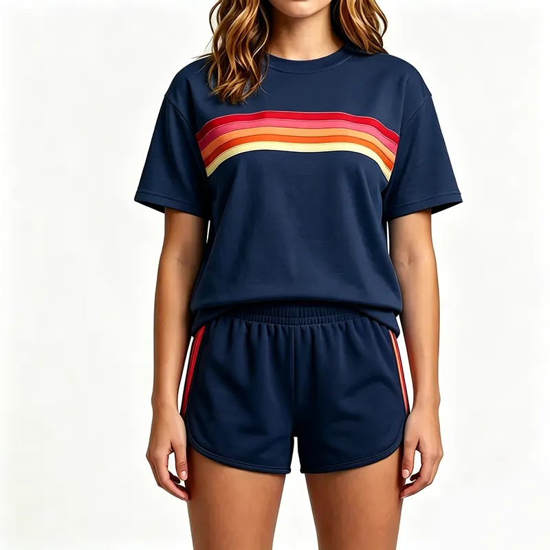 Women's two-piece rainbow striped outdoor sportswear set