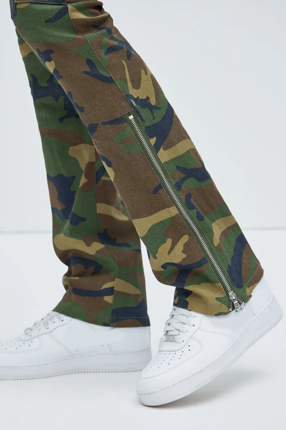Waxed Cargo Zipper Flare Pants