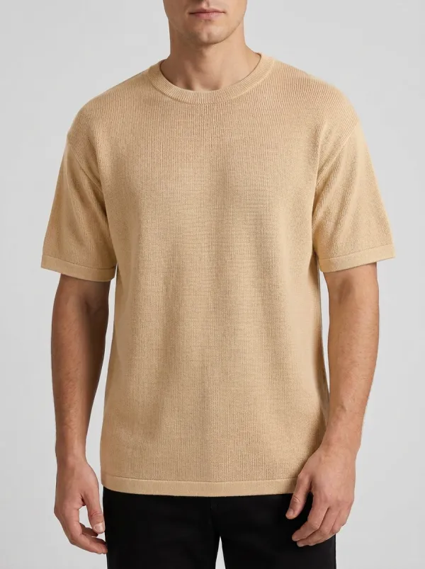 Classic Ribbed-Knit Men's Knit Crew-Neck T-Shirt