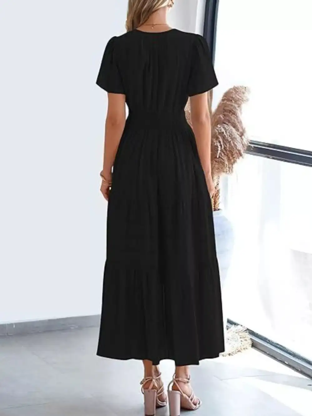 Full Size Short Sleeve Tiered Midi Dress Plus Size