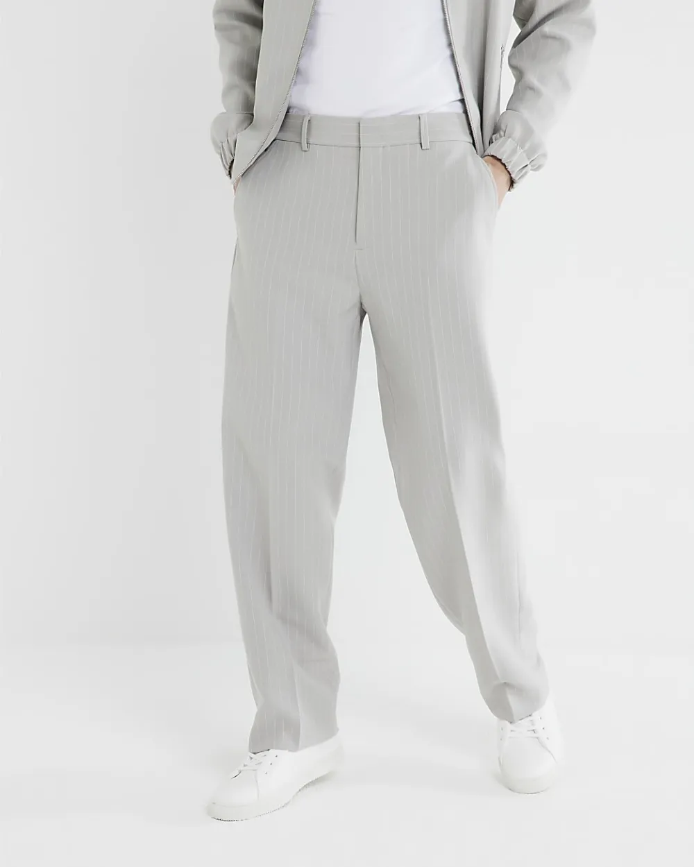 Fashion Casual Grey Striped Loose Stretch Men's Trousers