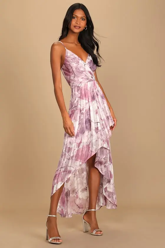 An Enchanting Dream Pink Multi Print High-Low Maxi Dress