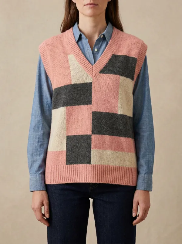 Geometric Colorblock Textured Sweater Vest