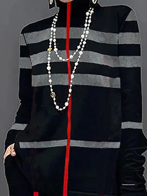 Long Sleeve Relaxed Stripe High Neck T-Shirt