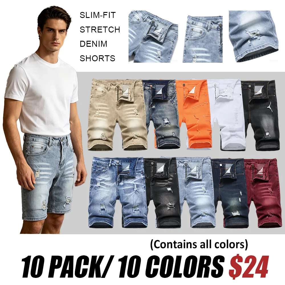 🛒 90% OFF NOW!2026 New Men'S Multi Pack Slim Fit Stretch Denim Shorts Ripped Skinny Jean Shorts For Men