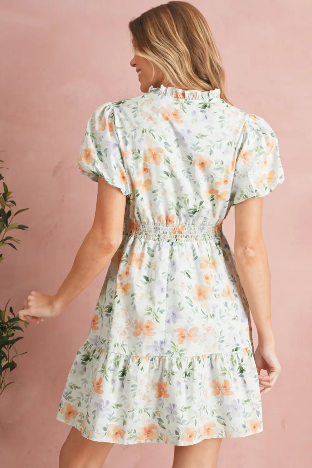 Clean Line Floral Printed Smocked Mini Dress