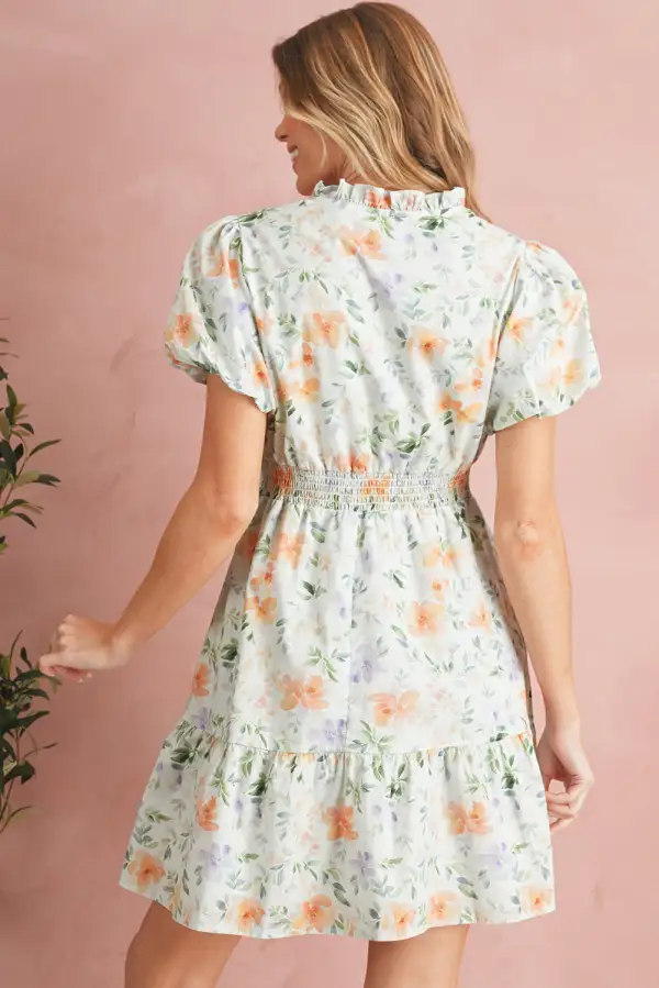 Clean Line Floral Printed Smocked Mini Dress