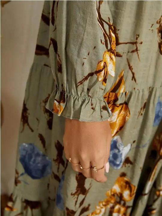 Printed Loose Large Swing Cotton Linen Dress