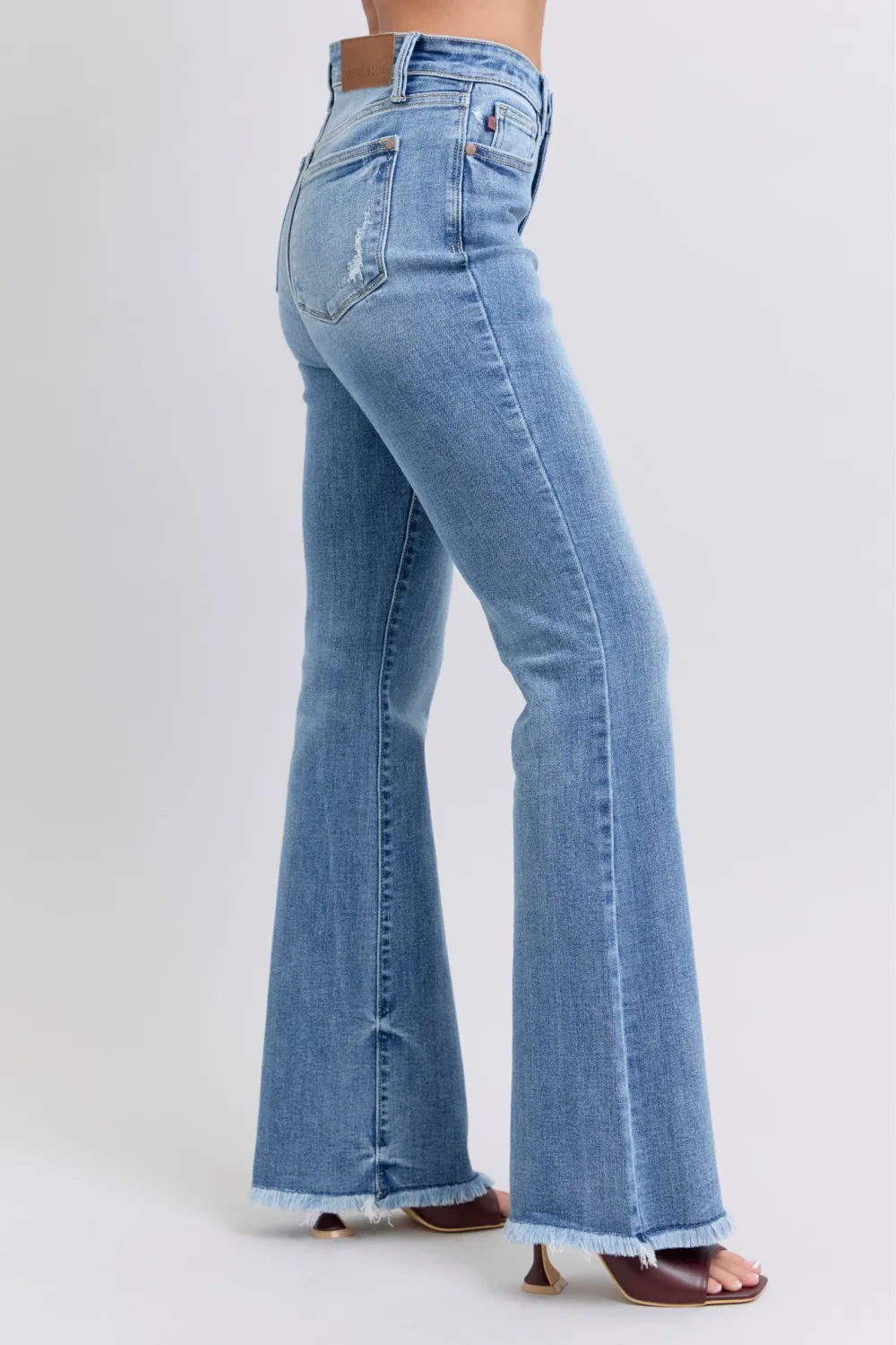 Raw Hem High Rise Bootcut Denim Jeans