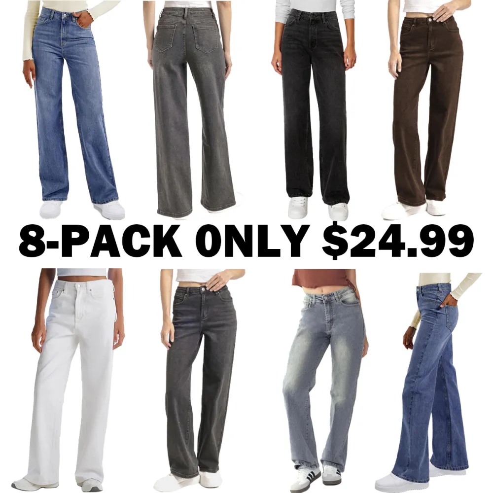 Women's simple high-waisted stretch wide-leg jeans