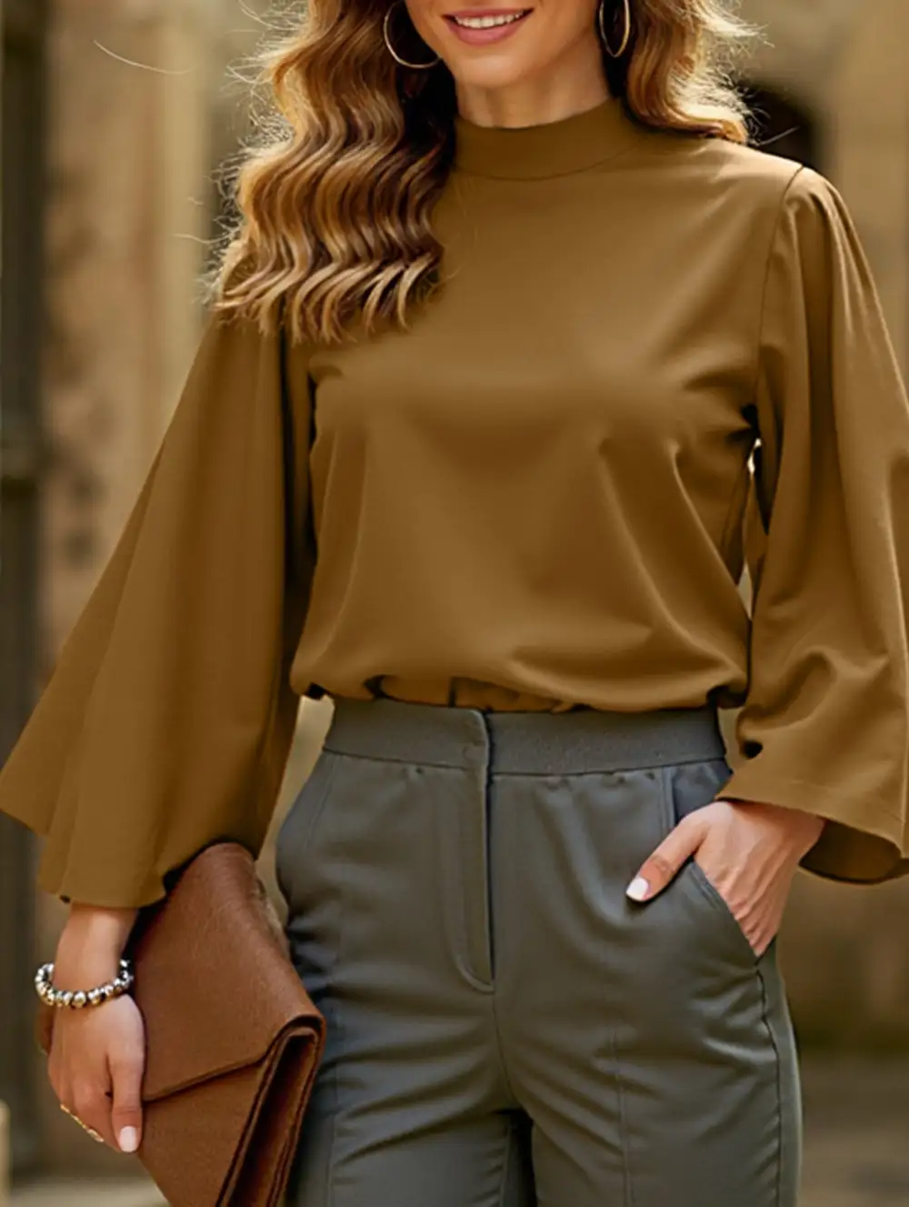 Relaxed Fit Stand Collar Shirt