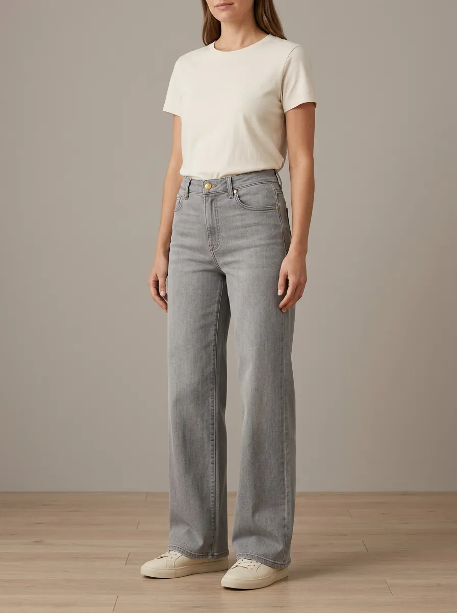 Minimal-Look High-Rise Wide-Leg Denim Jeans