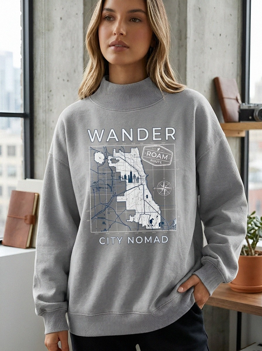 Women's Travel Lover Chicago Map Roam Route Printed Sweatshirt
