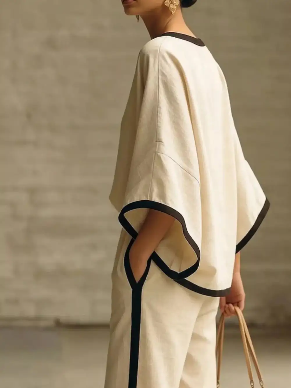 Full Size Contrast Trim Top and Wide Leg Pants