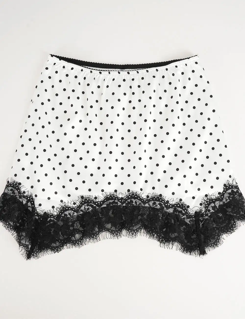 Chic Satin Polka Dot Lace Trim Mini Skirt