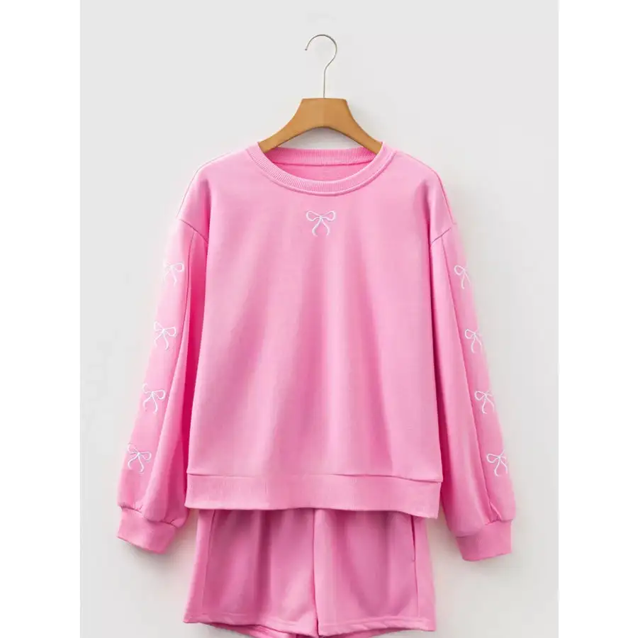 Bow Embroidered Sweatshirt and Shorts Set