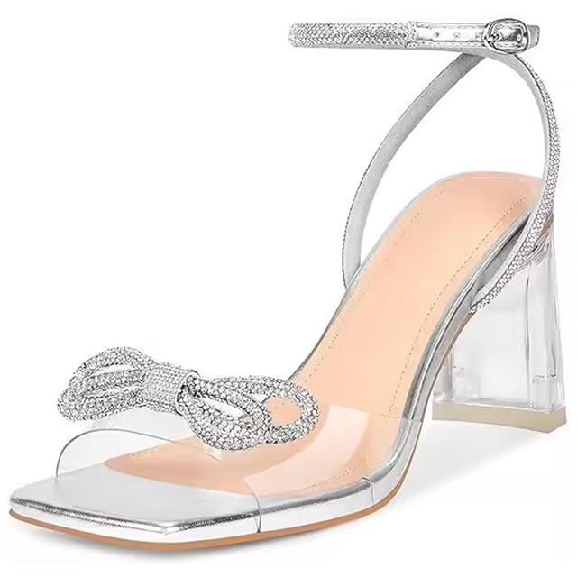 Aurielle Crystal Bow Clear Block Heels
