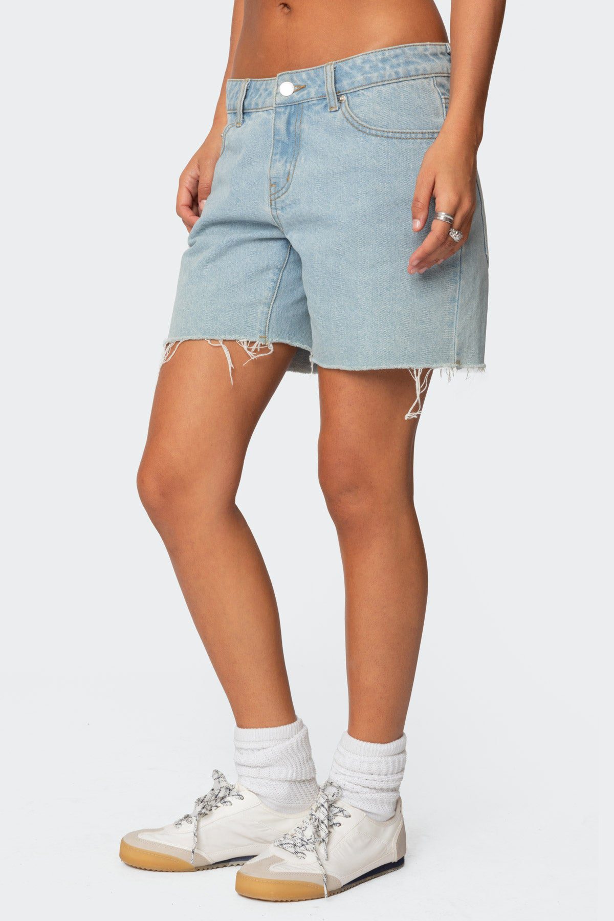 Low Rise Raw Edge Denim Shorts