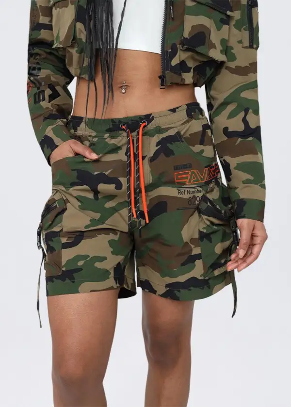 Relaxed-Fit Camouflage Utility Cargo Shorts