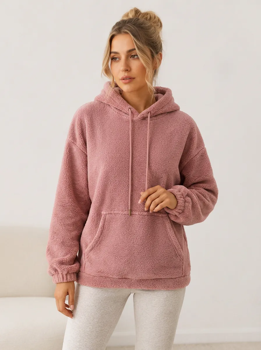 Women's Casual Winter Pink Fleece Pullover Hoodie