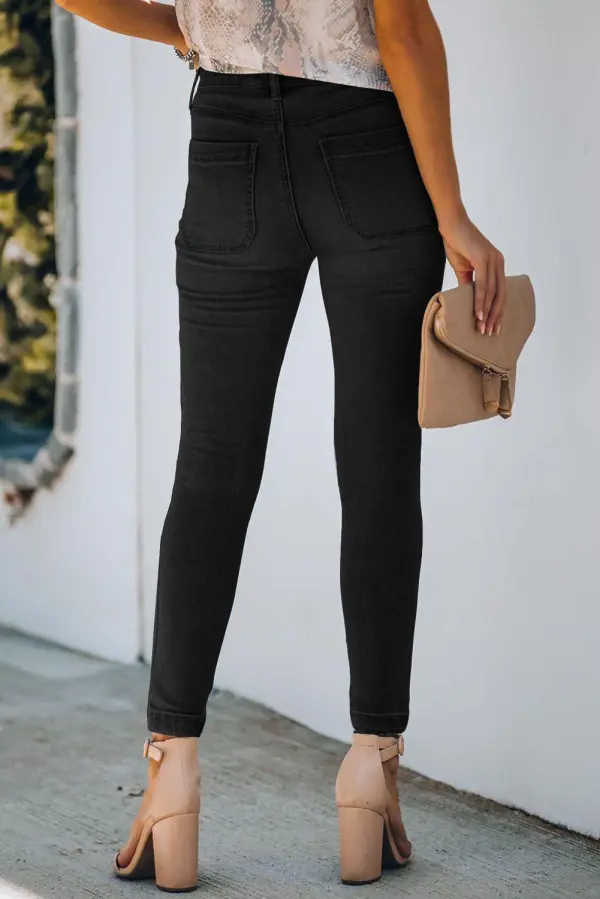 Skinny Button Denim Jeans