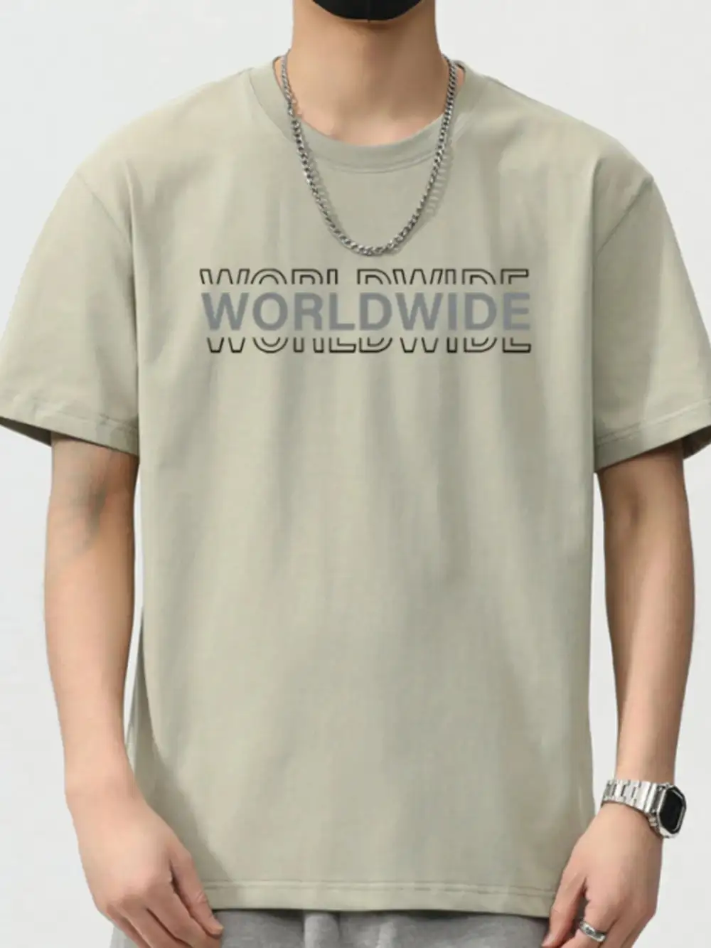 Cotton-Blend Letter Round-Neck Short-Sleeve T-Shirt