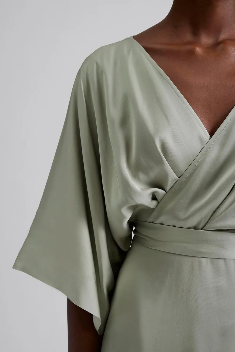 Wrap Style Satin Maxi Dress