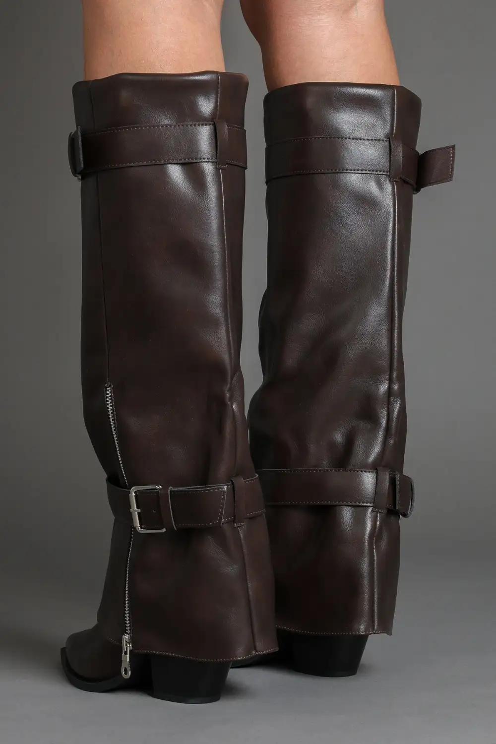 Classic Western Slouch Fold-Over Biker Knee High Boots