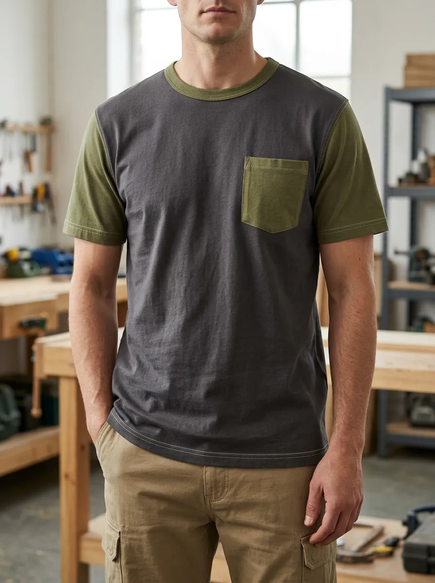 Men's Workwear T-Shirt with Colorblock Panels