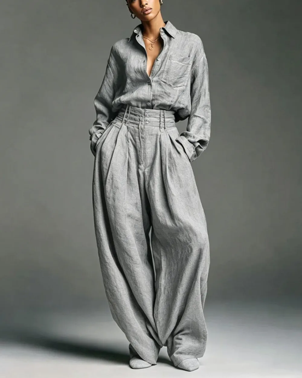 Vintage Relaxed Cardigan and High-Waisted Set