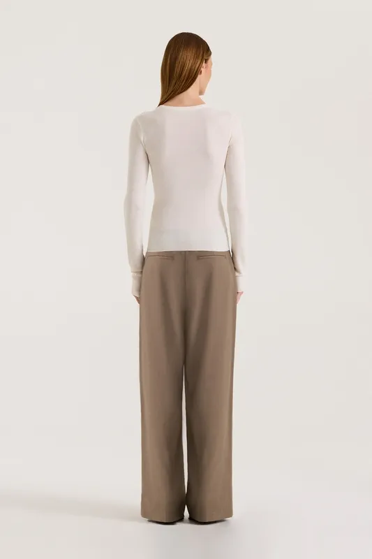 Cream Merino Scoop Neck Long Sleeve Top